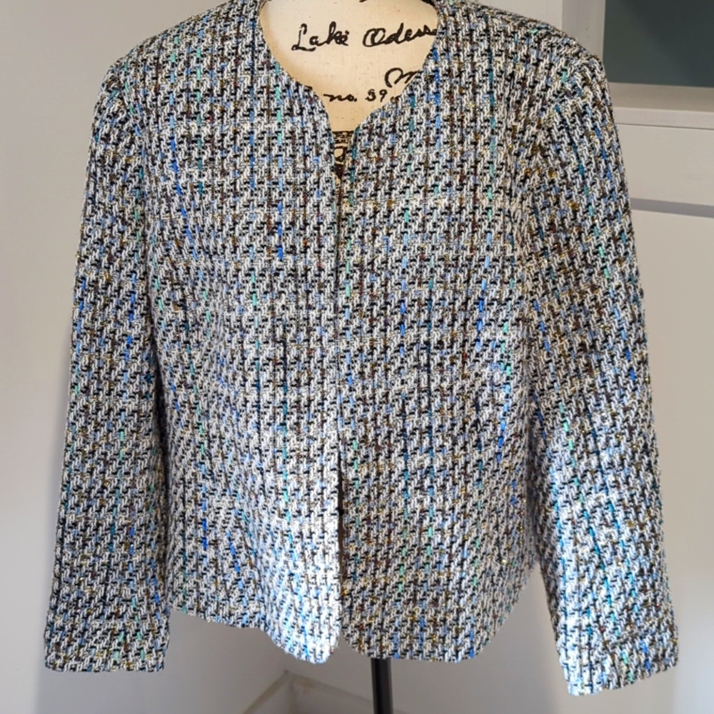 Ann Klein jacket multi blues with gold flecks